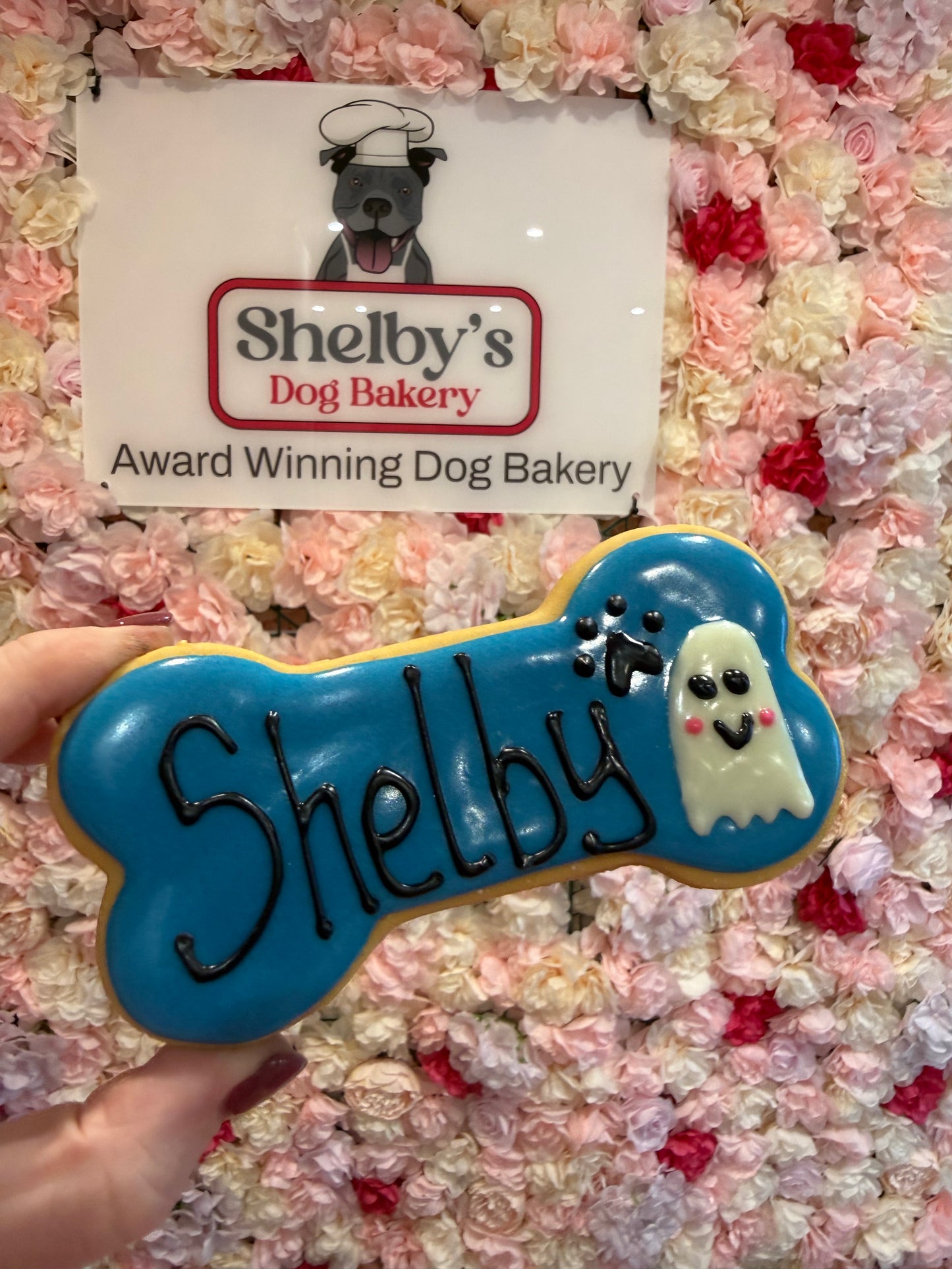 Blue Personalised Big Bone Ghost Cookie