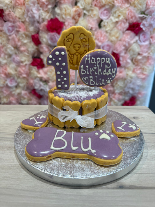 NUMBER, BREED and HAPPY BIRTHDAY TOPPER DOG FRIENDLY BIRTHDAY CAKE