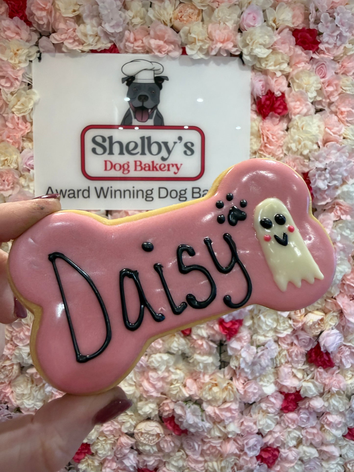 Pink Personalised Big Bone Ghost Cookie