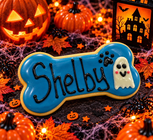 Blue Personalised Big Bone Ghost Cookie