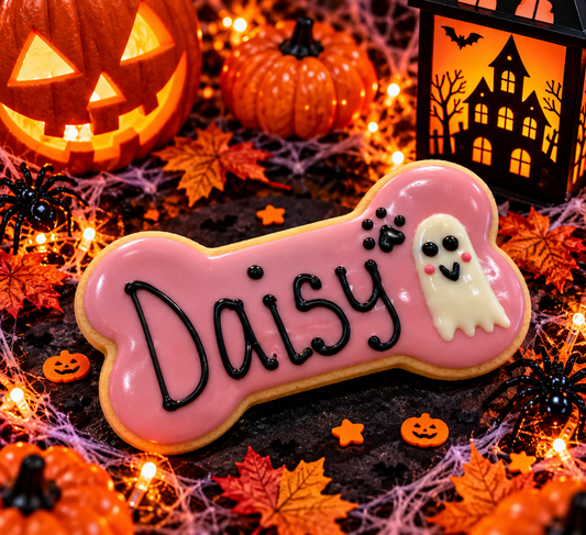 Pink Personalised Big Bone Ghost Cookie
