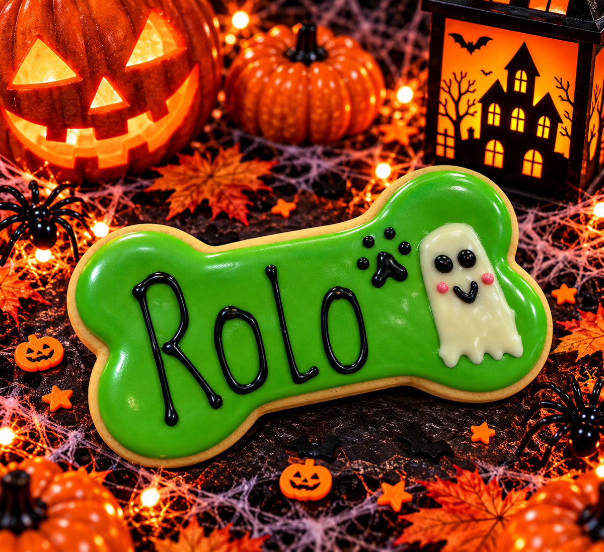 Green Personalised Big Bone Ghost Cookie