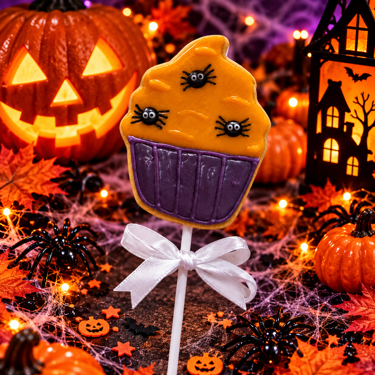 Cute Halloween Spider Pupcake Cookie Lollipop